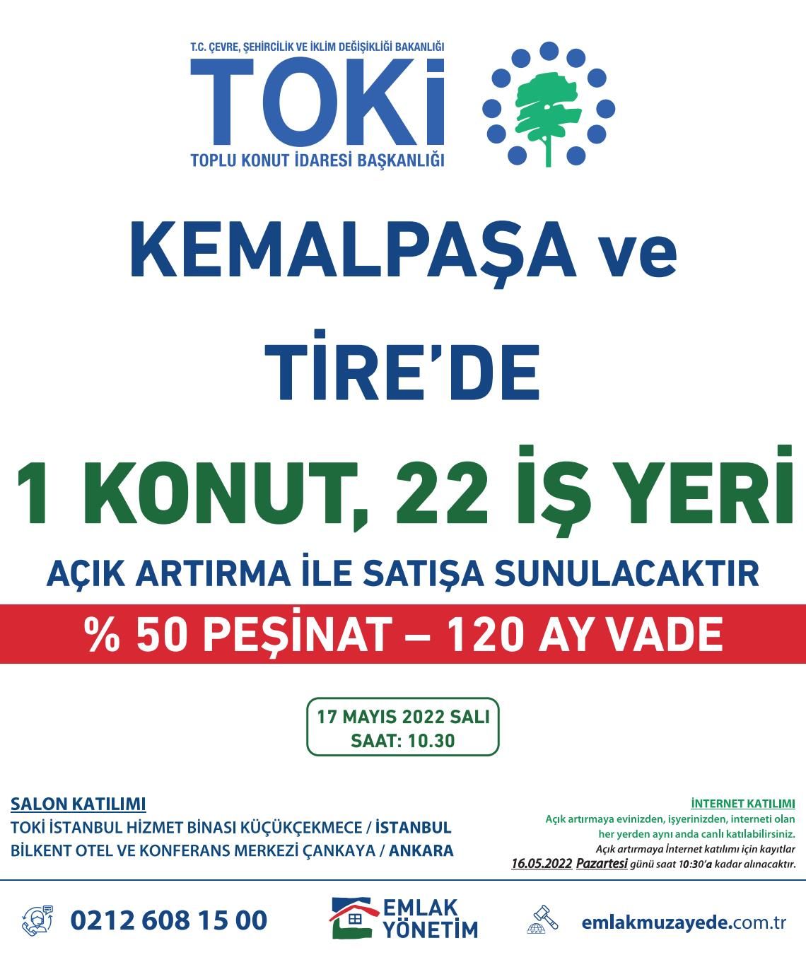 TOKİ, İzmir'in Kemalpaşa ve Tire ilçelerinde 1 konut ve 22 iş yerini açık artırma ile satacak